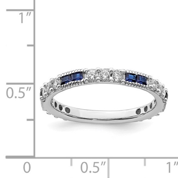 Sterling Silver Rhodium-plated Synthetic Blue Spinel and CZ Ring - Picture 2 of 5